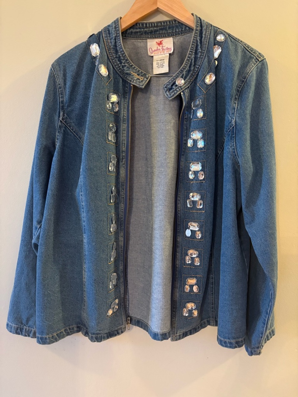 Quacker Factory jean Jacket with rhinestone jewel Embellishments, Sz XL. - Picture 2 of 11